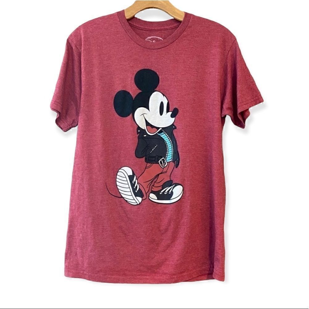Disney Unisex Sz M Red Motorcycle Biker Mickey Mouse Short Sleeve Cotton T-Shirt